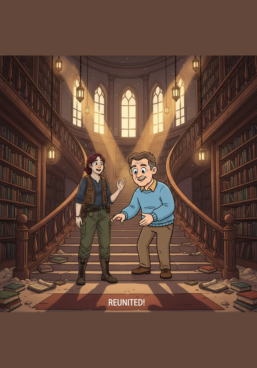 At the bottom of the stairs, a vast library stretches into the darkness, but instead of books, the shelves hold thousands of shimmering glass jars. Each jar contains a swirling mist of different colors.