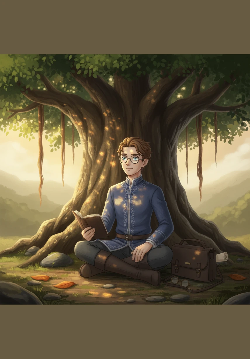 Under the shade of a sprawling Bodhi tree in the university courtyard, Aryaman meditates on the teachings he has gathered. He realizes that true knowledge is not just about facts, but about understanding the connection between science and the spirit.