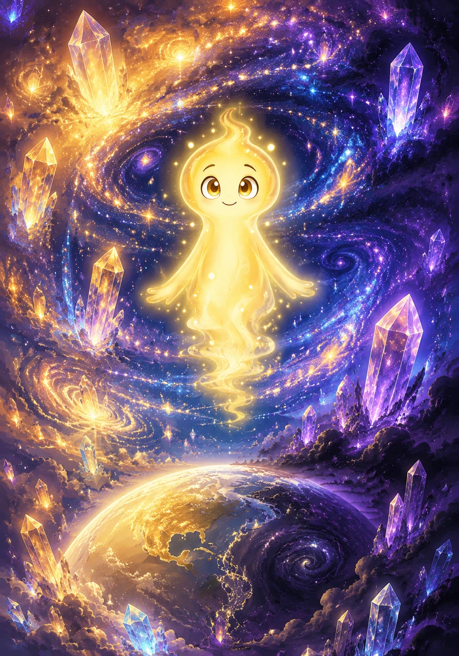 Auri, their essence now woven into the very fabric of the world, rested among the stars and the crystals, a faint, pulsing glow. The world, both light and shadow, was whole, and Auri was a part of it forever.