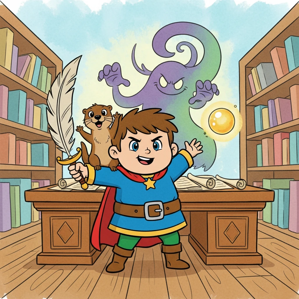 Mike, unfazed, grabbed his quill. "Not on my watch, Deleuze!" he exclaimed. His otter squeaked in agreement, clearly ready for a fight. They knew they needed to protect the kingdom's laughter.