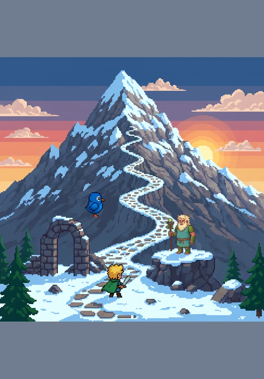 Hinter dem Wald ragt ein gewaltiger, schneebedeckter Berg in den tiefblauen Himmel empor. Lukas beginnt den Aufstieg und wiederholt bei jedem Schritt das Wort gehen, bis er die frische Bergluft spürt.