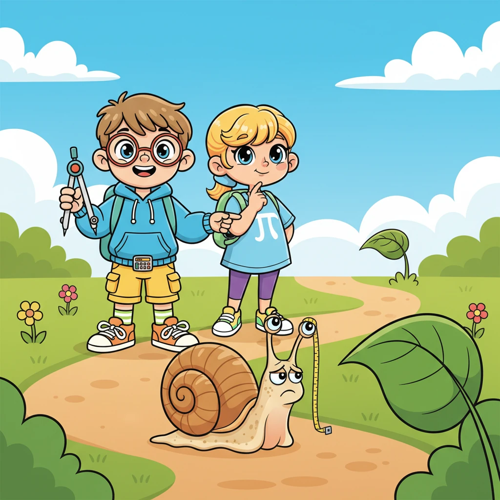 Дальше по тропинке Числик и Белка встречают Улитку, которая очень медленно ползет, пытаясь понять, сколько еще ей осталось до большого, сочного листа. Улитка выглядит смущенной, не зная, как измерить расстояние. Лист кажется таким далеким!