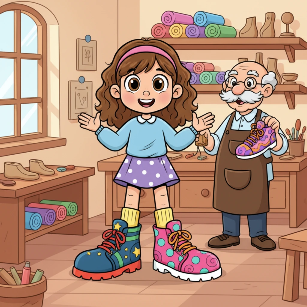 Discouraged, Lily decided to embrace her unique situation. She found a wonderful cobbler who crafted her magnificent, custom-made shoes in vibrant colors. She realized her feet weren't a problem; they were part of what made her special!