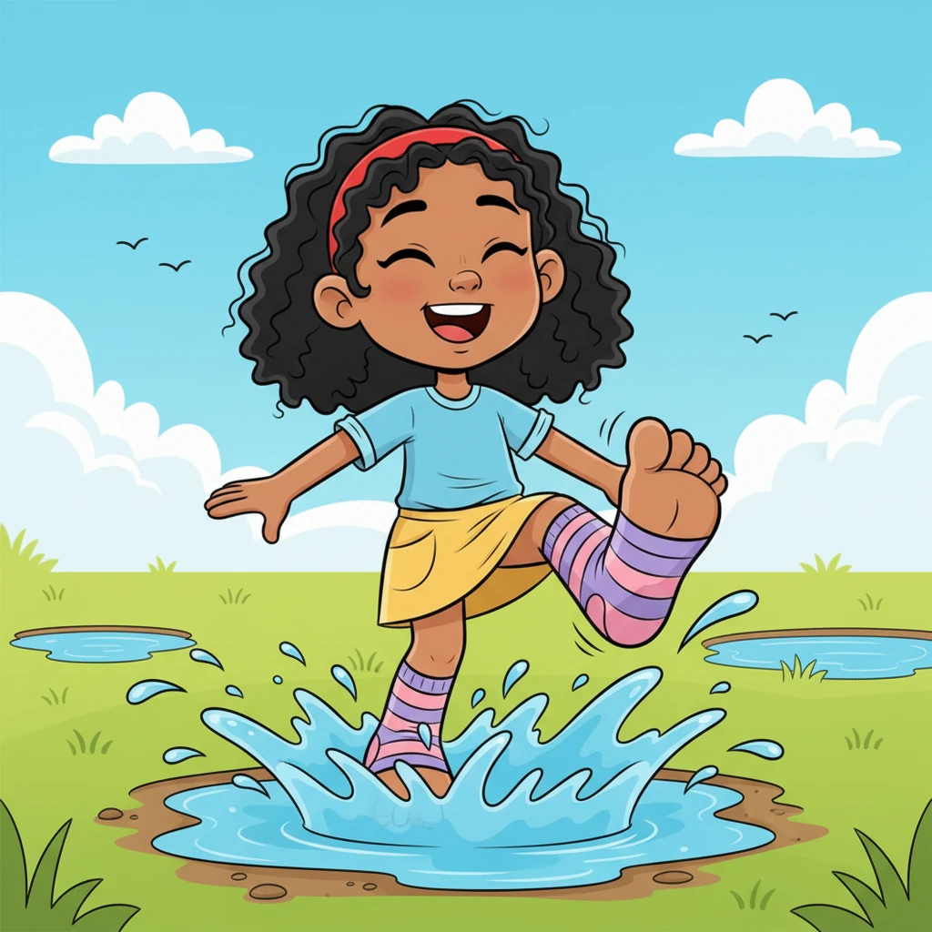 One sunny afternoon, Lily discovered a new passion: synchronized stomping! Her big feet made the most satisfying splashes in puddles and were perfect for creating rhythmic beats. She danced with glee, her large feet thumping a happy tune.