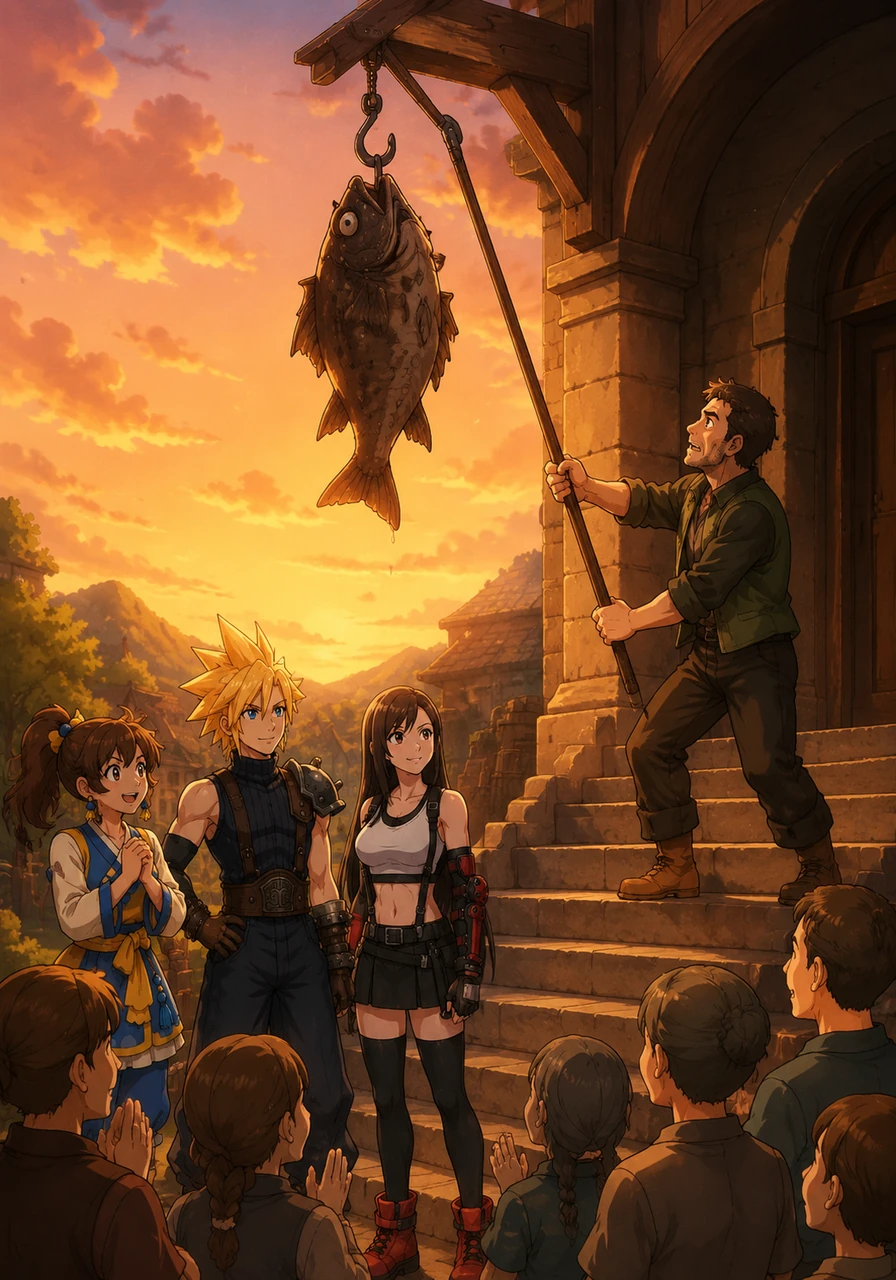 By dusk, the neighbor finally understood. The pressure from the growing, peaceful protest worked! He sadly walked down the steps and used a long pole to unhook the awful fish as the crowd watched. The clear, orange sunset air was sweet again.
