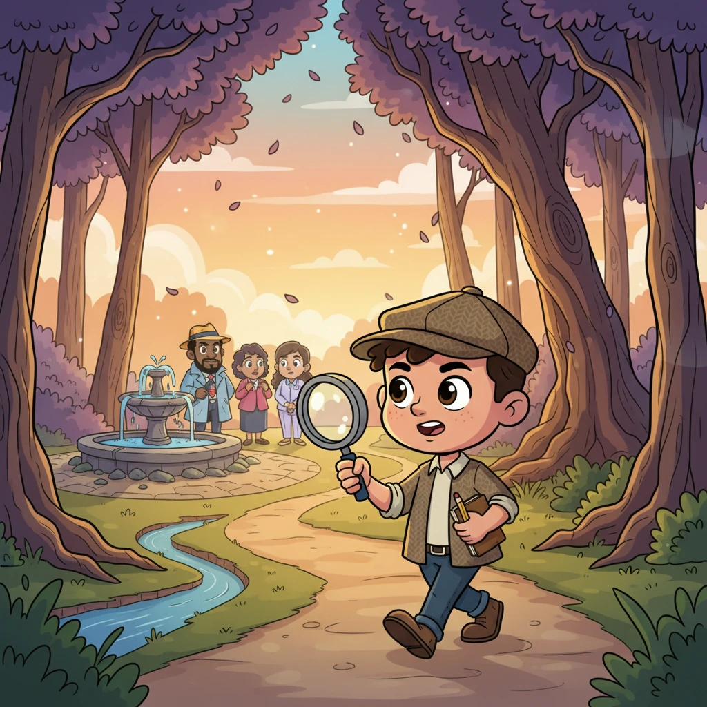 While the adults fret, Barnaby, clutching his trusty magnifying glass, feels a spark of curiosity ignite. With a determined glint in his eye, he sets off towards the ancient Whispering Woods, where the spring's source is rumored to lie. He believes he can unravel this watery mystery.