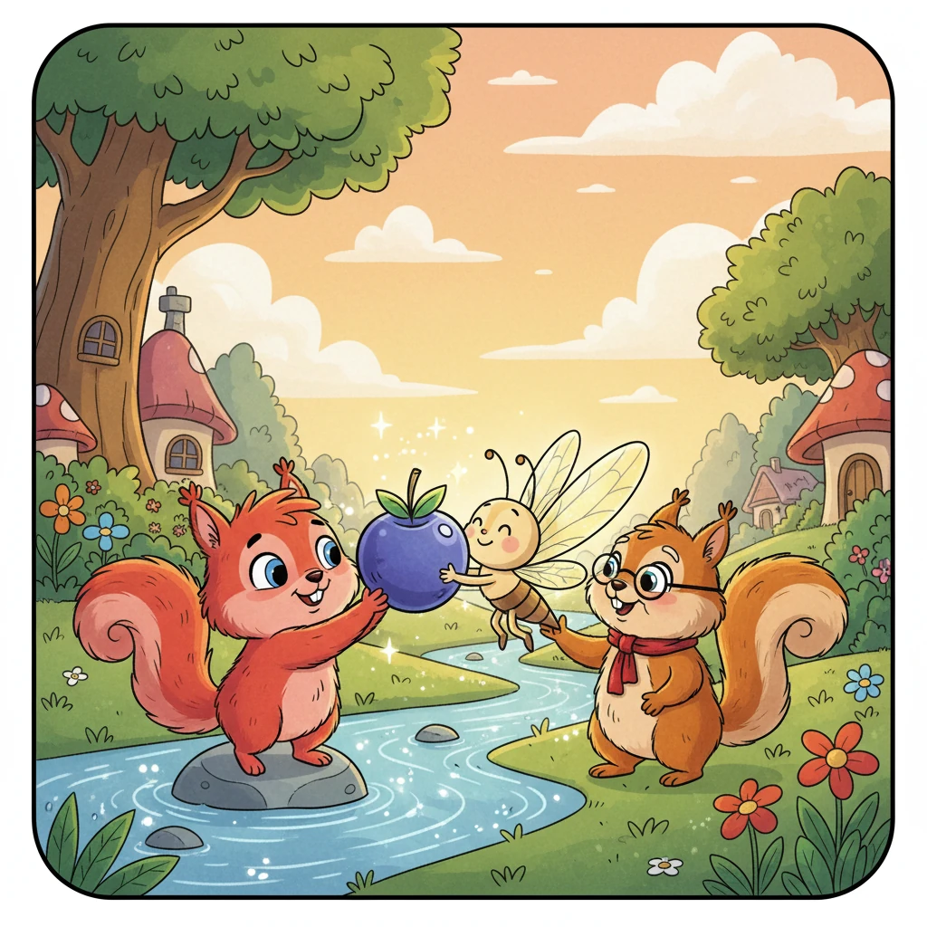 Barnaby, the Glimmerwing, and Professor Nutkin shared a celebratory berry, their new friendship sparkling as brightly as the restored spring. The village learned a valuable lesson about looking deeper than appearances and the power of kindness, ensuring harmony for all creatures in Whisperwind Hollow.