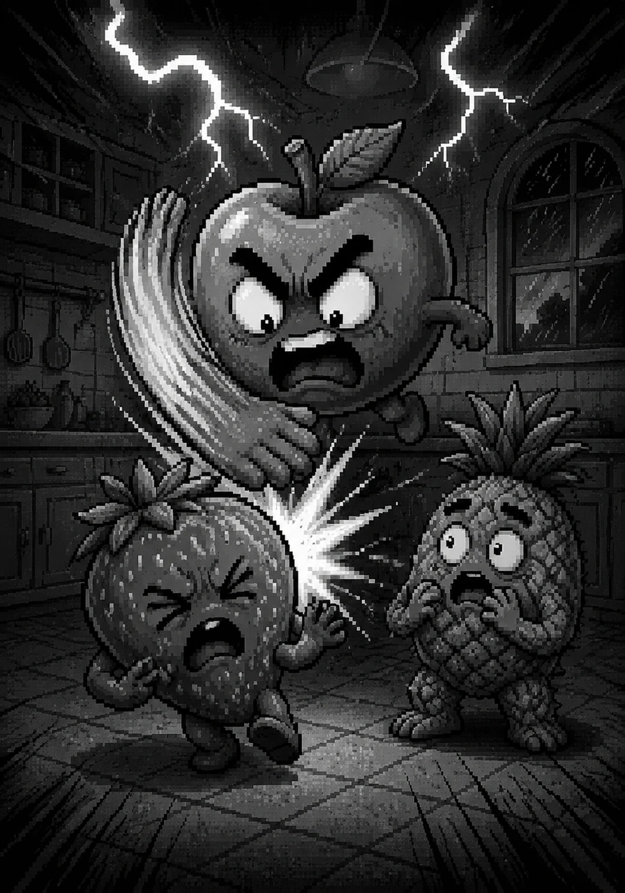 The scene suddenly shifts to dramatic black and white as a loud thunderclap echoes through the silent kitchen. A bold To Be Continued logo flashes over Arthur's furious face just as the sound of a dramatic slap rings out.