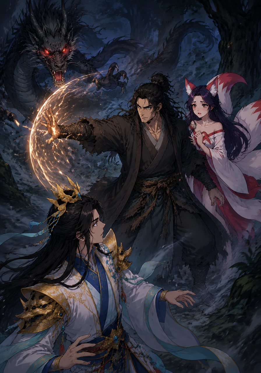 Despite being hunted and attacked by the vengeful dragon descendant, Zhu Yan refuses to fight back or harm the reincarnation of his ancient lover. He uses his demonic ape strength purely for defense, subtly guiding Yi Chen away from actual dangers hidden within the dark forests.