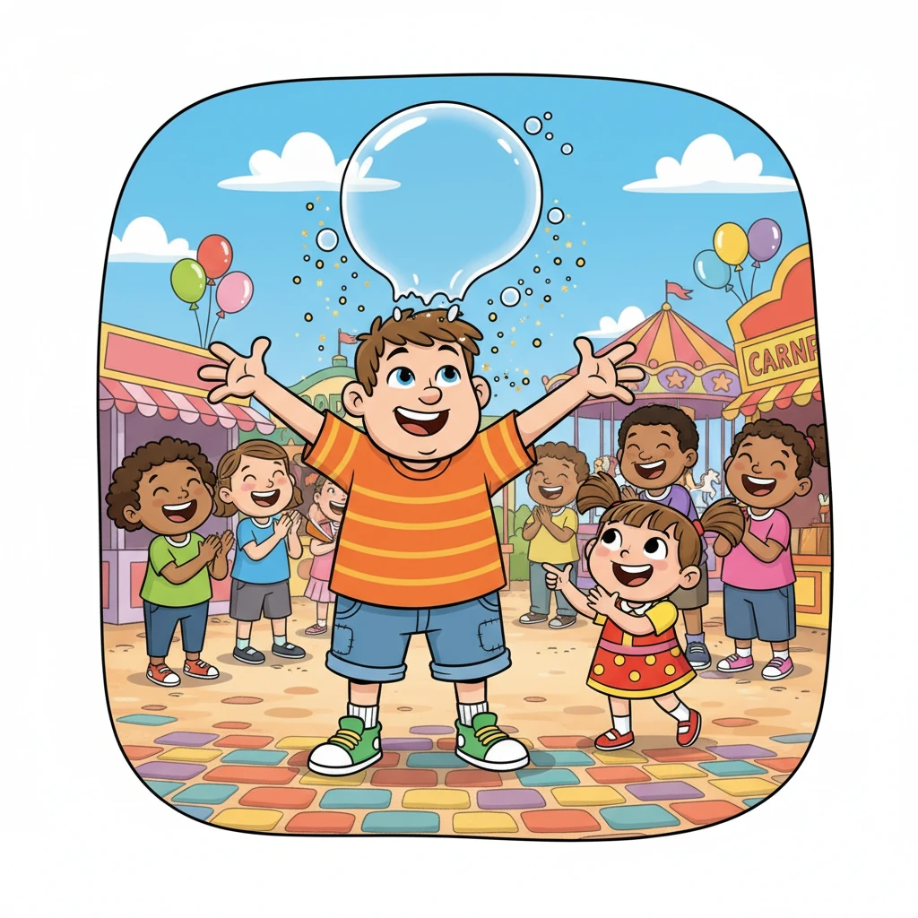 As the bubble finally popped in a shower of harmless glitter, the fairgoers erupted in laughter, not at Barnaby, but with sheer amusement. A tiny girl, clapping her hands, pointed at him and giggled, "Again, Barnaby, again!" A warm feeling spread through him.