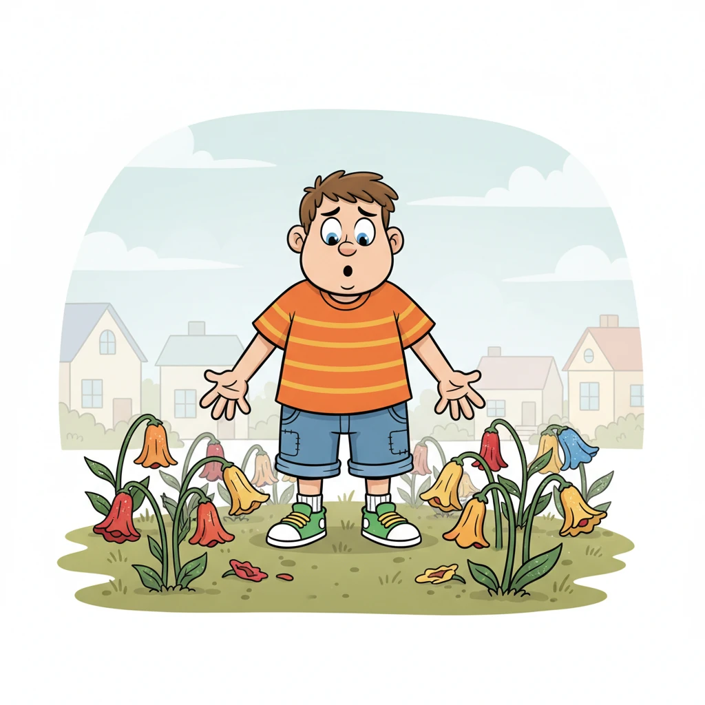 Later that week, a peculiar problem arose: Sunnyville's famous singing flowers began to droop, their petals wilting. The town’s usual morning dew had vanished, leaving everything parched. Barnaby noticed the gloom spreading across the usually cheerful faces.