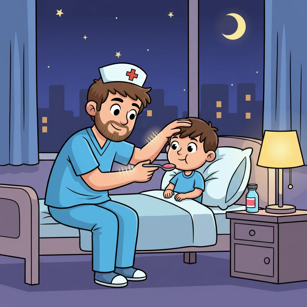 Pendant le reste de la journée, Robert court partout dans l'hôpital, aidant tout le monde. Il donne des médicaments aux mamies, raconte des blagues aux enfants malades et réconforte les parents inquiets, son cœur débordant de compassion. La nuit, Robert revient auprès de Tom et pose sa main toute fraîche sur son front : « Tu es un peu chaud. » Il redresse Tom, tapote son oreiller pour le rendre tout doux, puis lui donne une petite cuillère de sirop à la fraise. Tom prend le médicament avec une moue amusée.