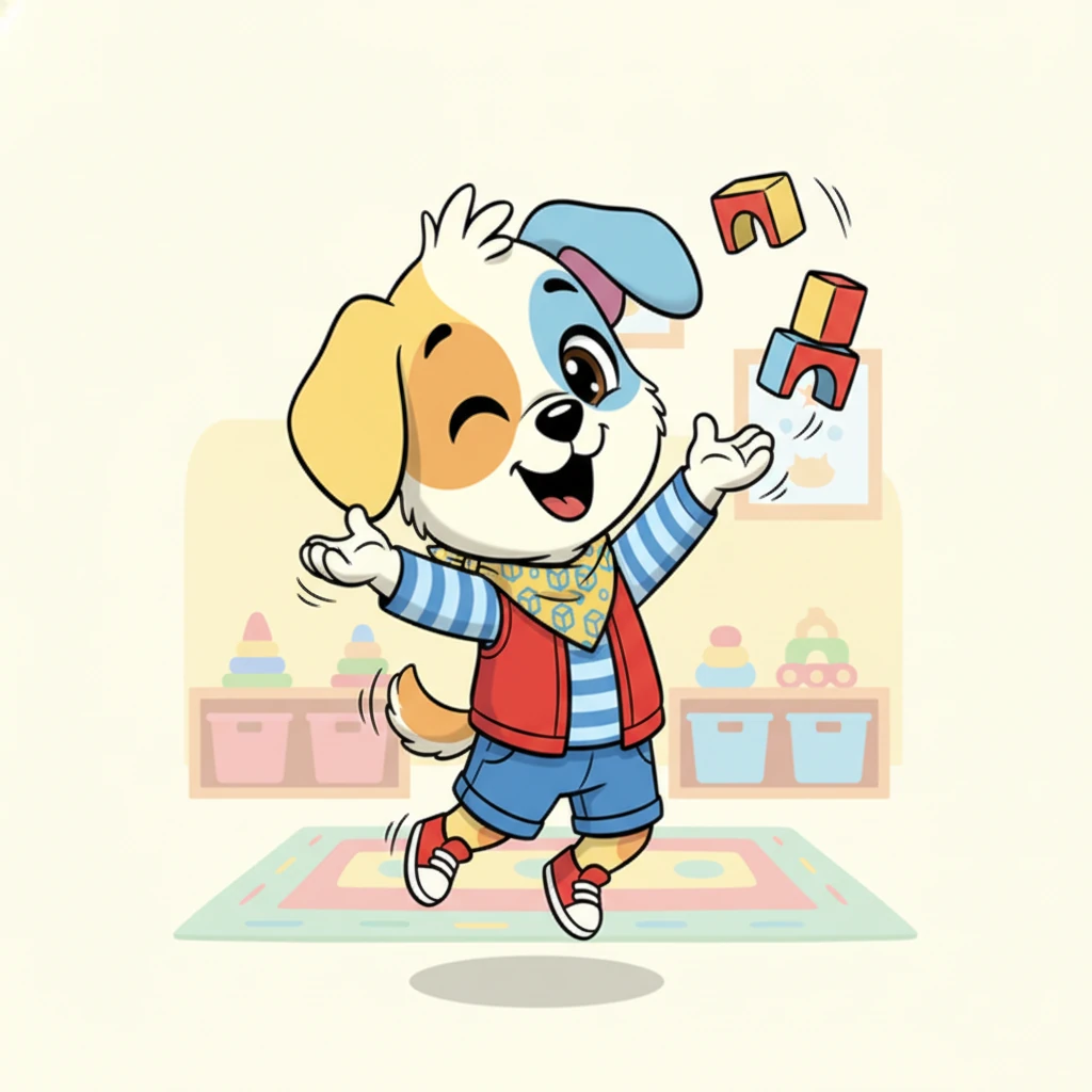 Олар бірге текшелерді дауыстап санайды: "Бір! Екі! Үш!" Хайди әр саннан кейін қуанып үреді, оның құйрығы қатты бұлғанады. Текшелер саналып жатқанда қуаныштан билеп жатқандай, ұқыпты кішкентай тізбек құрайды.