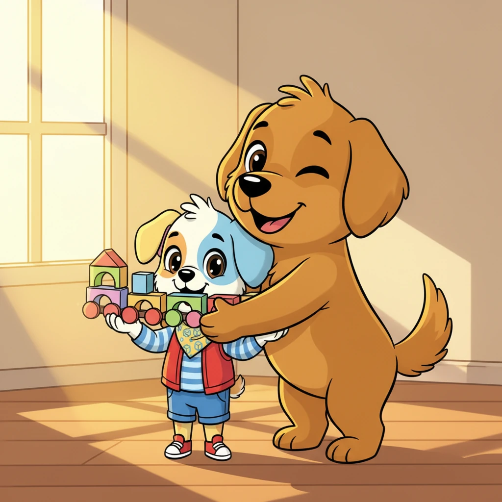 Хайди өзінің дайын текше пойызын Ана итке мақтанышпен көрсетеді, ол оны үлкен, жылы құшақтайды. Ана ит көз қысады, Хайдидің өте ақылды есепші болып келе жатқанын біледі. Күн терезеден жарқырап түсіп, олардың бақытты сәтін жарықтандырады.