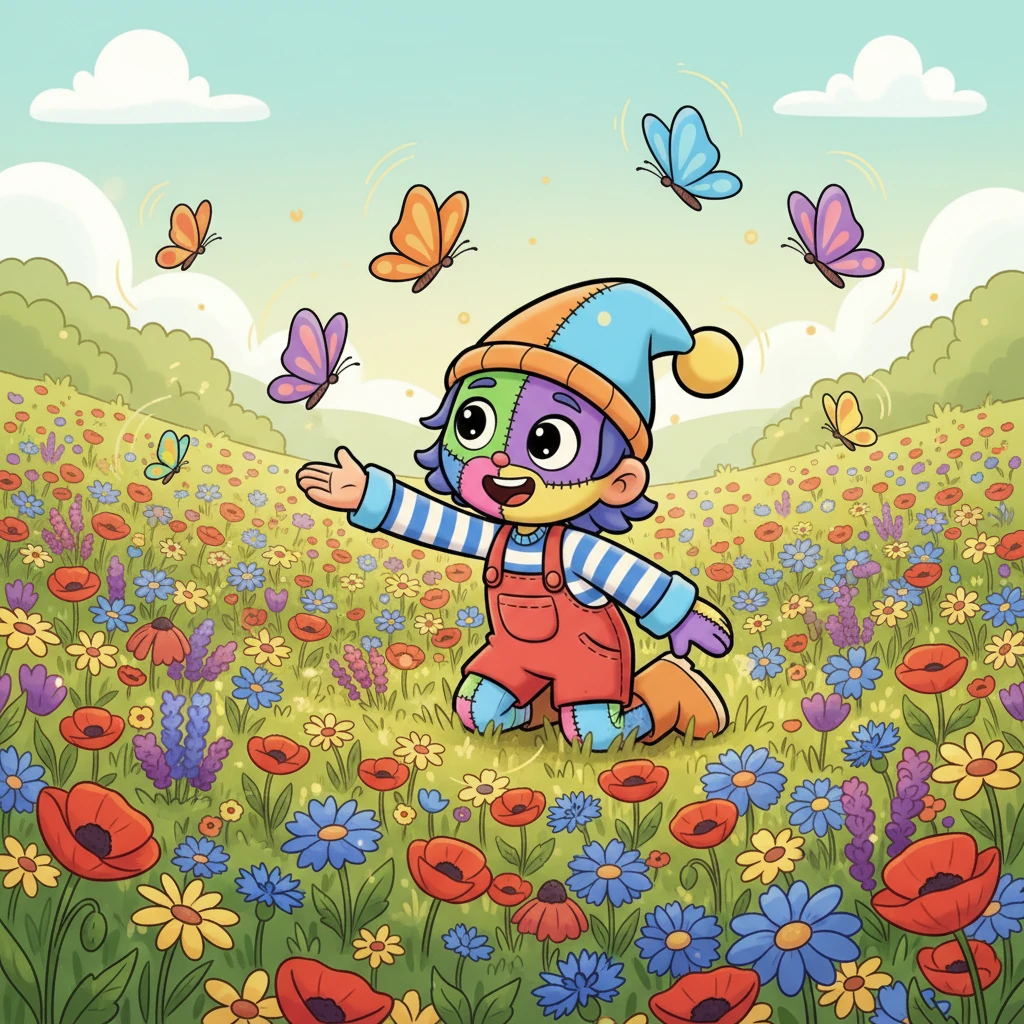 In May, the meadows burst into a riot of vibrant wildflowers, a painter's palette of reds, blues, and yellows. Pip marvels at the endless carpet of blossoms, watching graceful butterflies flit from flower to flower. The sweet scent of nectar fills the warm, sunny air.