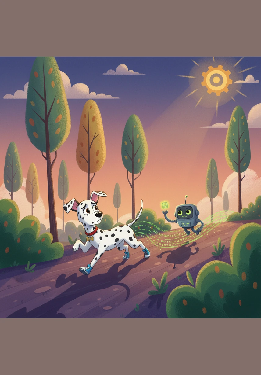 As the day began to fade and the shadows grew long, Bobby stopped and realized they didn't know the way back. Matrix insisted they were just somewhere exciting, but Bobby’s ears drooped as he realized they were truly lost.