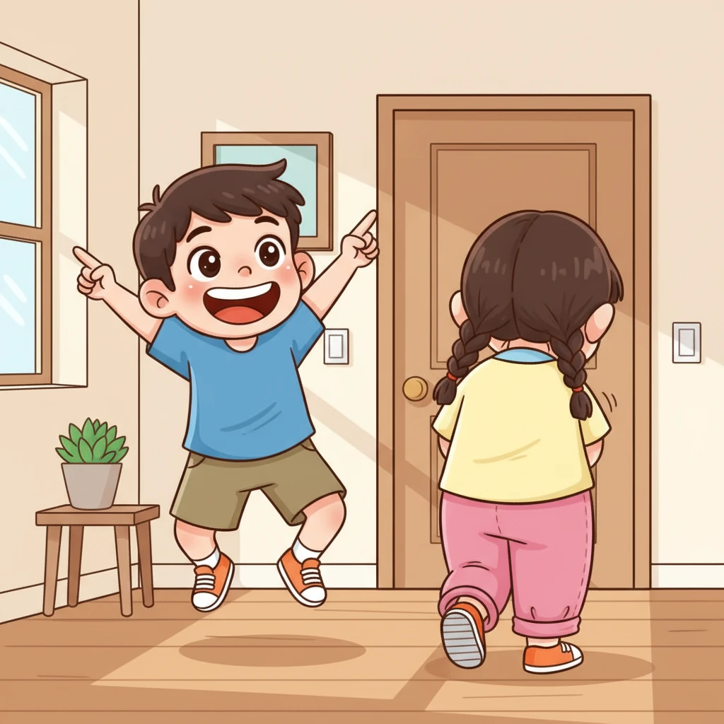 暑假到了，乐乐要被送到外婆家住一个月。他高兴得手舞足蹈，跑到姐姐面前得意洋洋地炫耀，说外婆外公只喜欢他，才不会要姐姐这个胖子。姐姐听了没有说话，只是默默转身回了房间，肩膀微微颤抖。