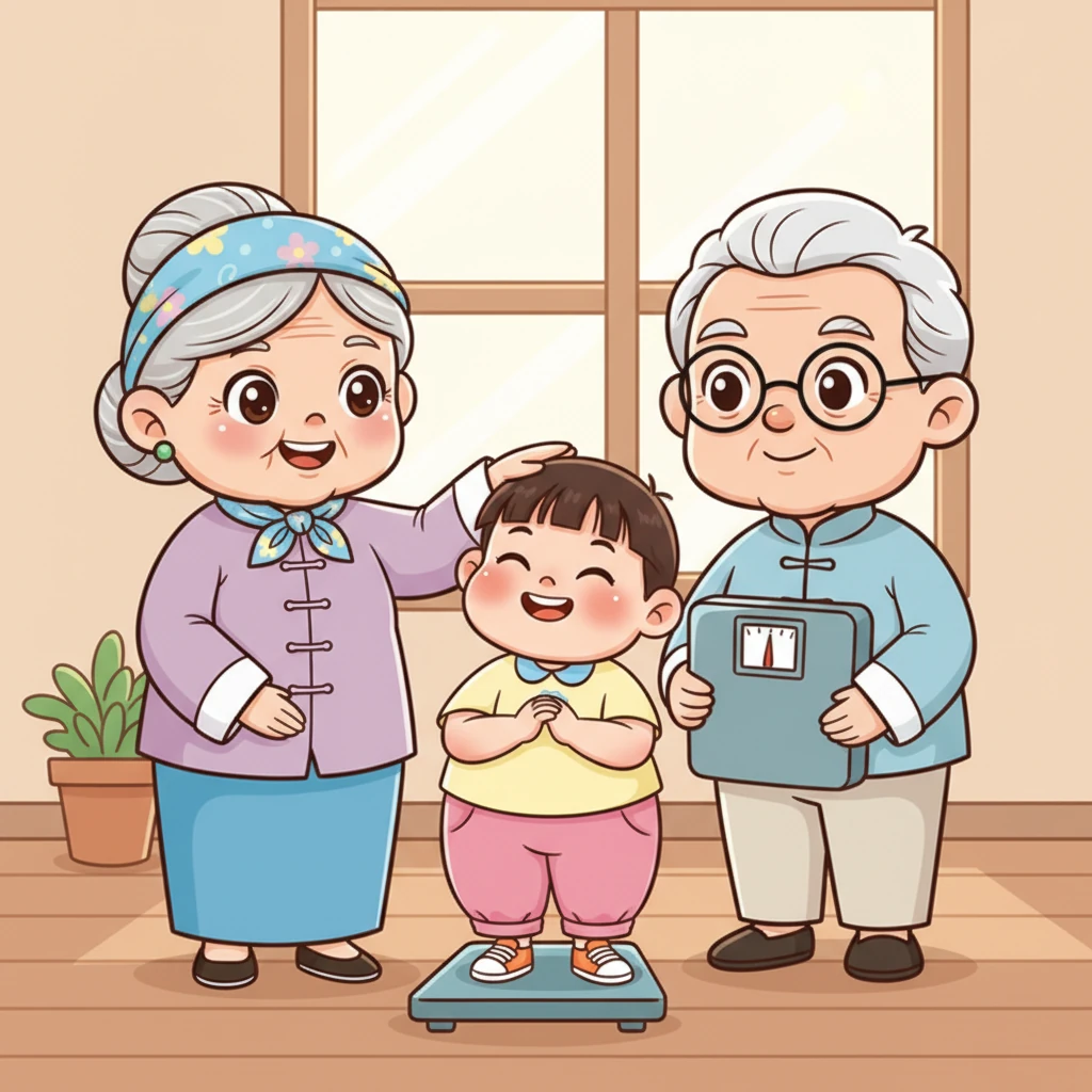 一个月很快过去了，乐乐每天吃饱玩好，丝毫没有察觉自己身体的变化。外婆常笑着摸着他的头说：“我们家乖孙越来越圆了，脸蛋嘟嘟的。”乐乐只当是夸奖，心里还暗自高兴，对外公量体重的结果也毫不在意。