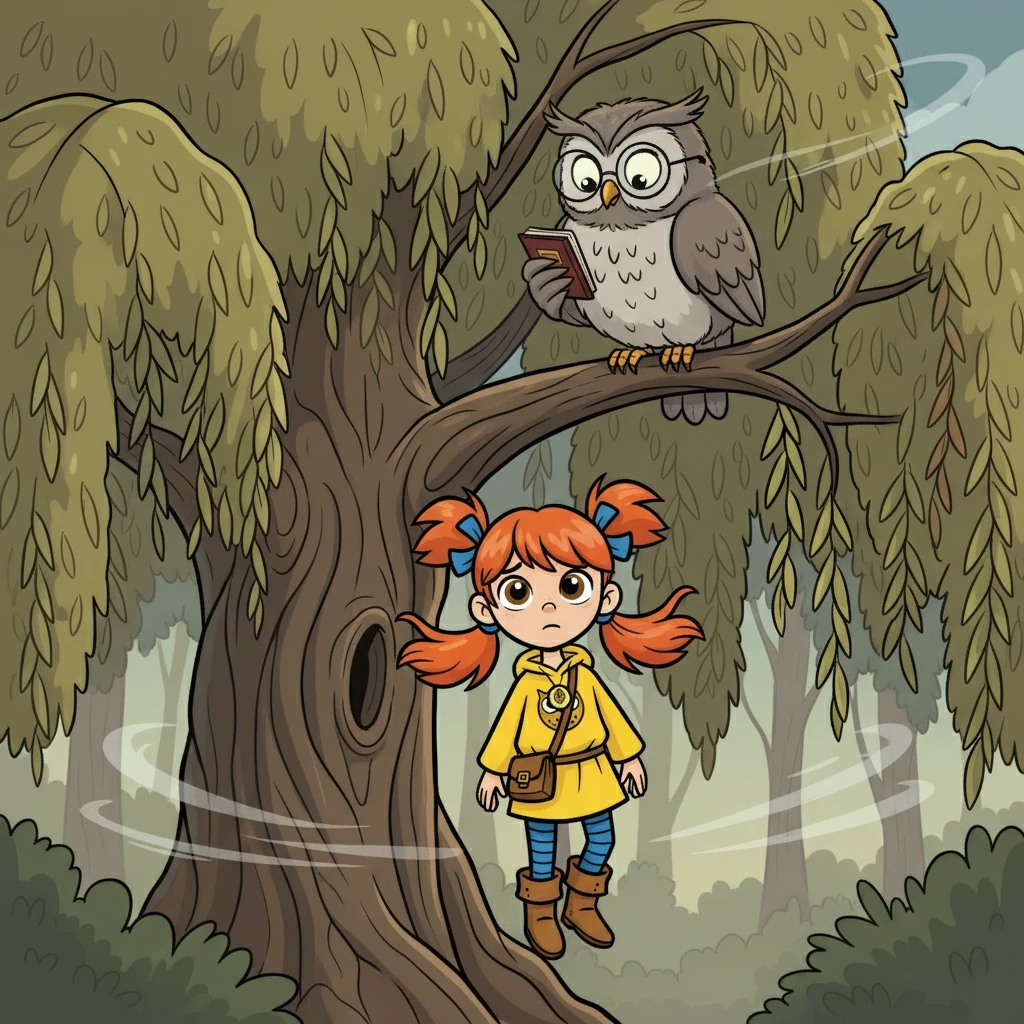One day, Willow noticed the leaves of the Willow tree drooping, and its usual whispers were gone. Concerned, she fluttered up to a wise old owl named Professor Hoot. He explained that the forest's lullaby, which brought peace, was lost.