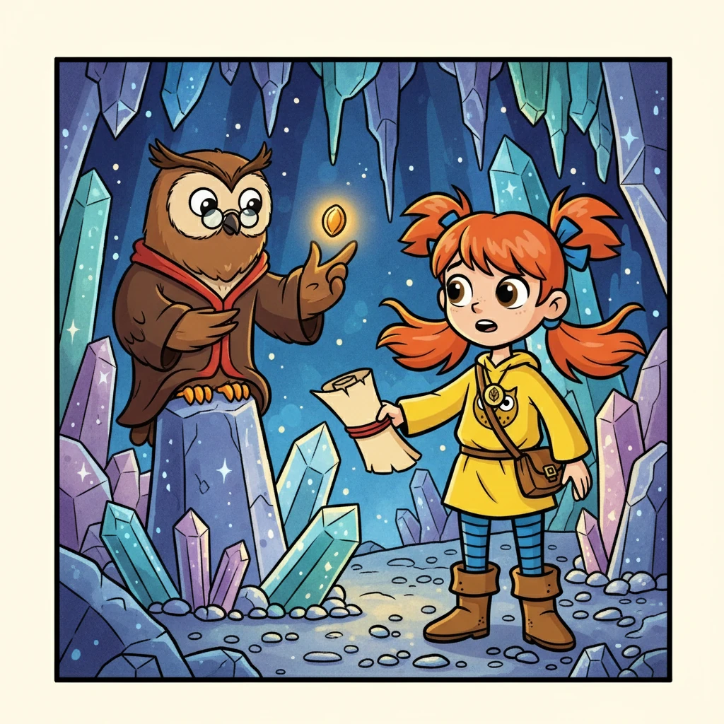 Professor Hoot told Willow that the lullaby was hidden somewhere in the Crystal Caves. He gave her a map and a small, glowing seed, which he said would help her find her way. Willow thanked him, her heart filled with a mix of fear and excitement.
