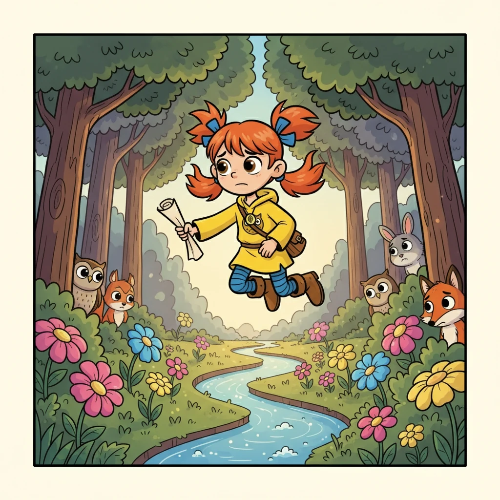With the map in hand, Willow set off. She flew over babbling brooks and through fields of sparkling flowers. The forest seemed quieter than usual, the animals looking worried.