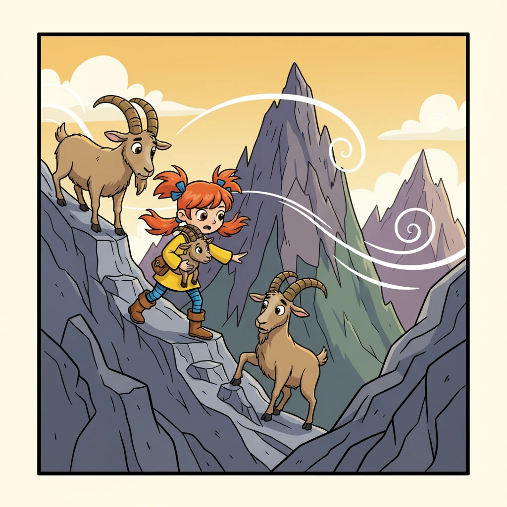 Next, she entered the Whispering Mountains. The path was steep and treacherous. She stumbled upon a family of mountain goats who were stuck. Willow, using her agility, helped them down.