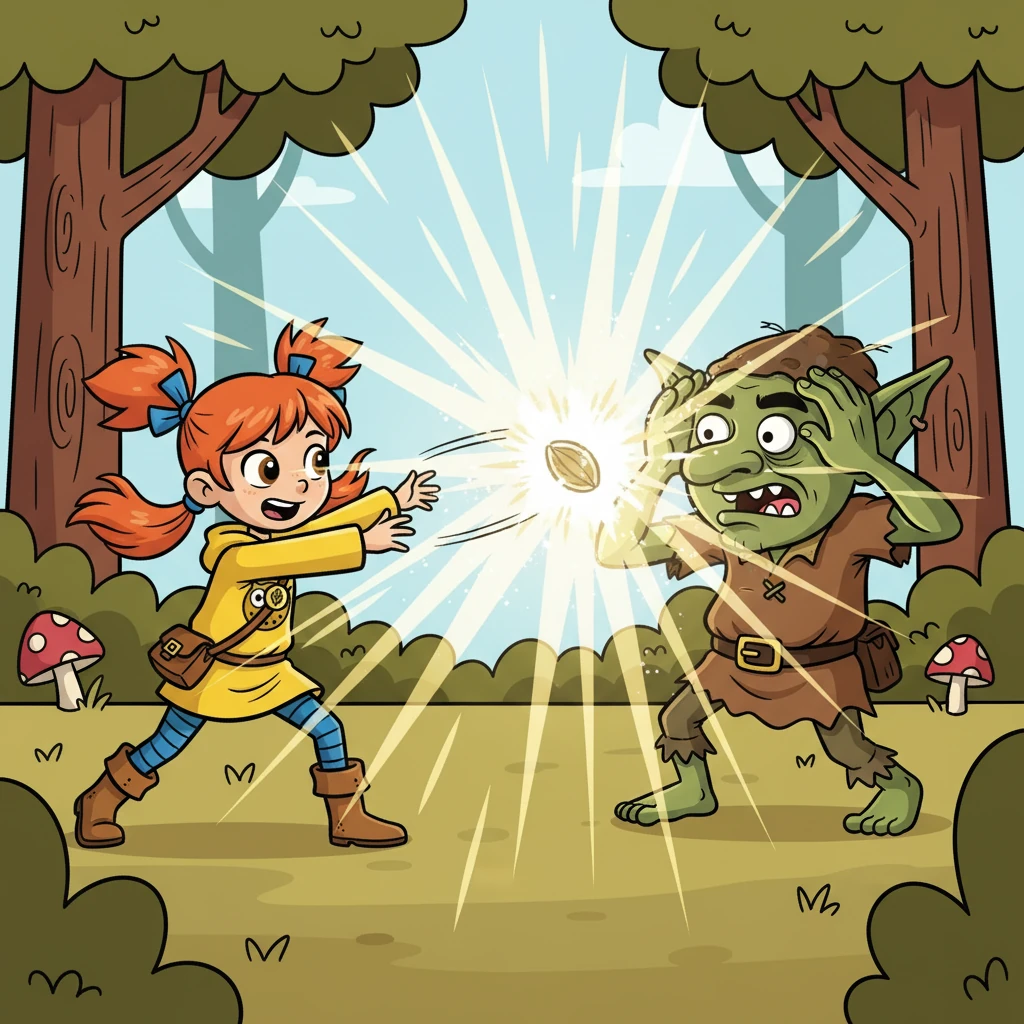 Willow remembered the power of the seed. She tossed it at the goblin, and it exploded in a burst of light, temporarily blinding him.