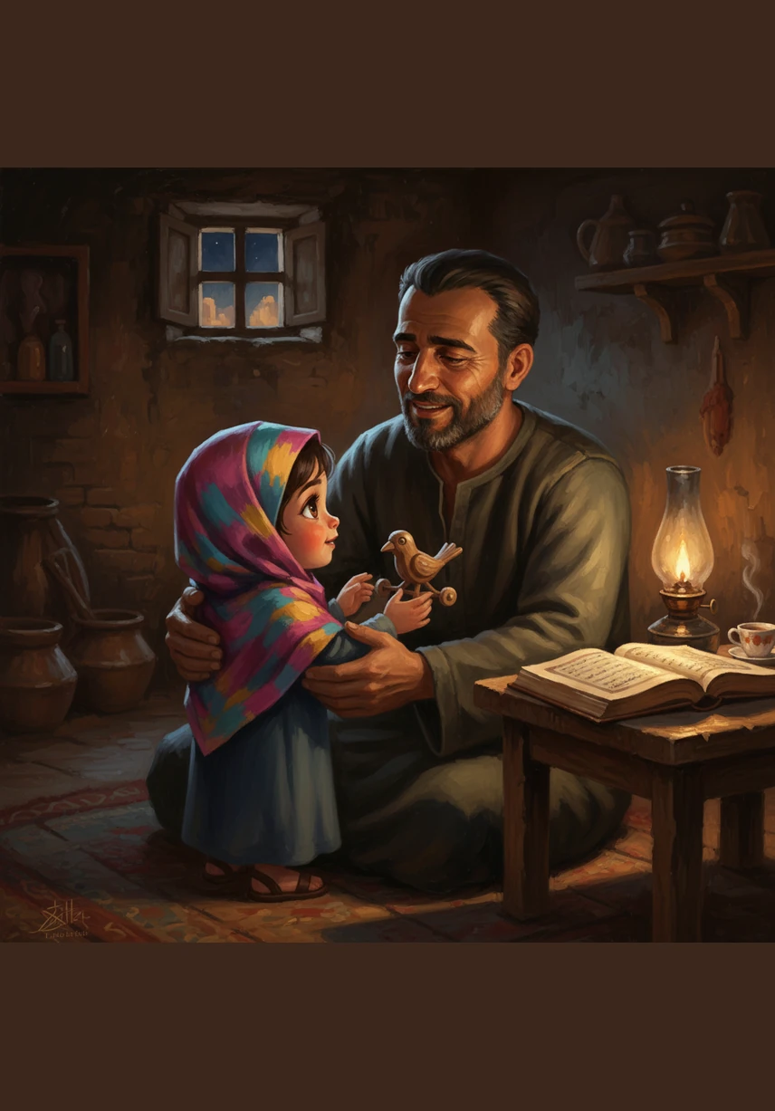 Father reaches out and lifts the heavy white cloth, revealing a shiny helmet resting on top of an old hurricane lamp. There was no ghost at all, just ordinary things hidden in the dark.