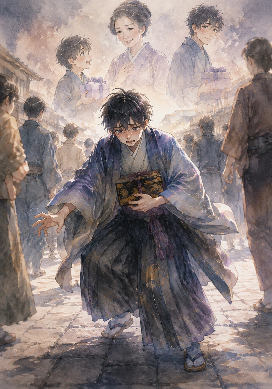 The realization that everyone he ever loved is gone hits him like a physical blow, making him stumble in the middle of the crowded sidewalk. He feels like a ghost trapped in a future that has no room for the past he carries in his box.