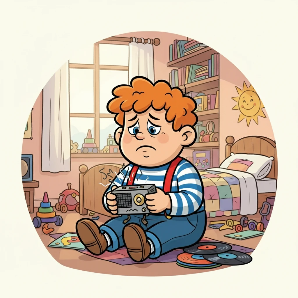 Un jour, le poste de radio de Totoche tomba en panne. Plus aucun son ne sortait, seulement du grésillement. Totoche était désespéré, car la musique était une part importante de sa vie.