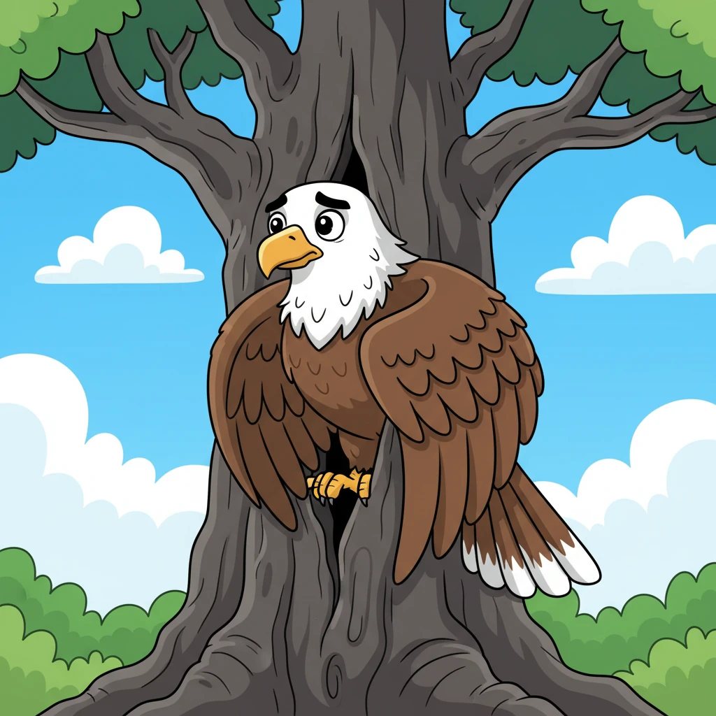 The grand Eagle was wedged firmly in a narrow crevice of an ancient, gnarled tree. Its enormous, powerful wings, usually a source of freedom, were now hopelessly trapped, unable to move.