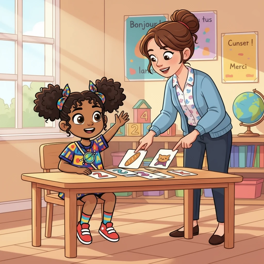 Amina chose to learn French. Her teacher, Madame Sophie, was patient and encouraging. She introduced Amina to the basics: greetings, numbers, and simple phrases. Amina, eager to learn, quickly absorbed the new words.