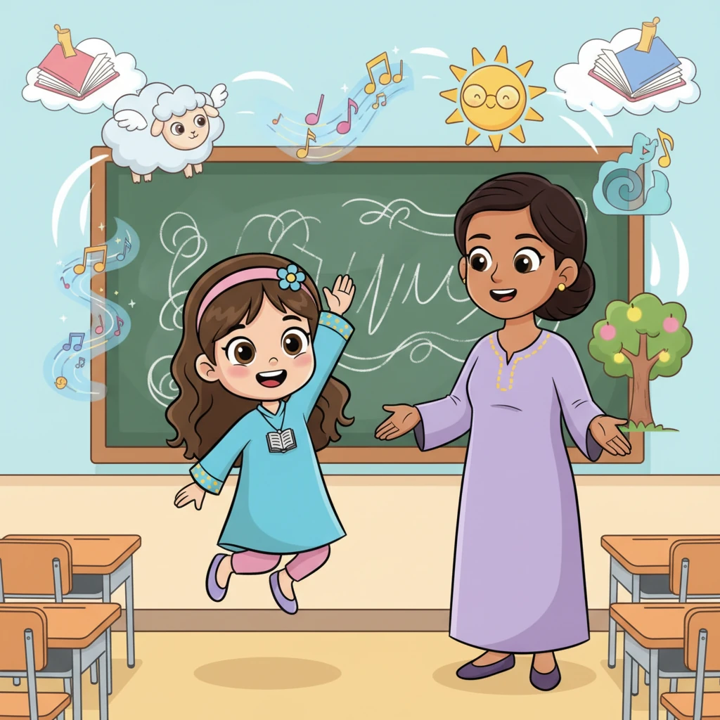 رفعت ليلى يدها بحماس، متسائلة عن أنواع أخرى من التعبير. ابتسمت المعلمة فاطمة وقالت: "الآن سنغوص في عالم التعبير المجازي، حيث الكلمات ترسم صوراً وتخبرنا بأكثر مما تبدو عليه!"