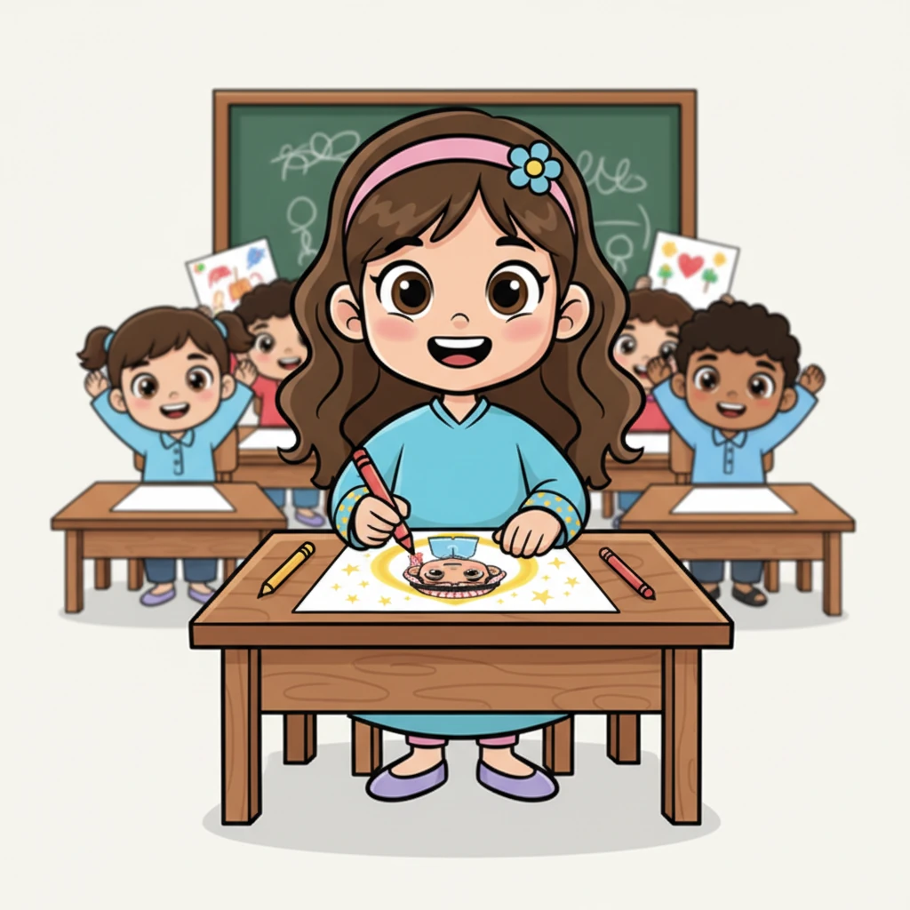 في نهاية الدرس، طلب المعلمة من الطلاب رسم صور لأكثر التعبيرات الحقيقية والمجازية التي أحبوها. رسمت ليلى صديقتها بقلب ذهبي يضيء، مع نجمات صغيرة تتطاير حولها.