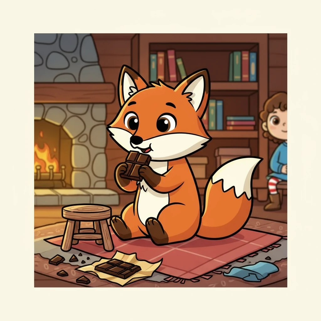 The fox carefully took a piece of chocolate, his eyes wide with wonder as he tasted its sweet flavor. It was the most delicious thing he had ever experienced, a warmth spreading through him. From then on, their friendship blossomed.