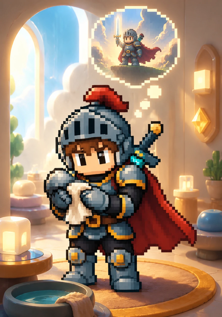 Pip lived in a world of smooth curves and bright 3D lights, yet he was made of sharp squares and vibrant blocks. He spent his mornings polishing his pixelated armor, dreaming of the day he would become a true video game hero.