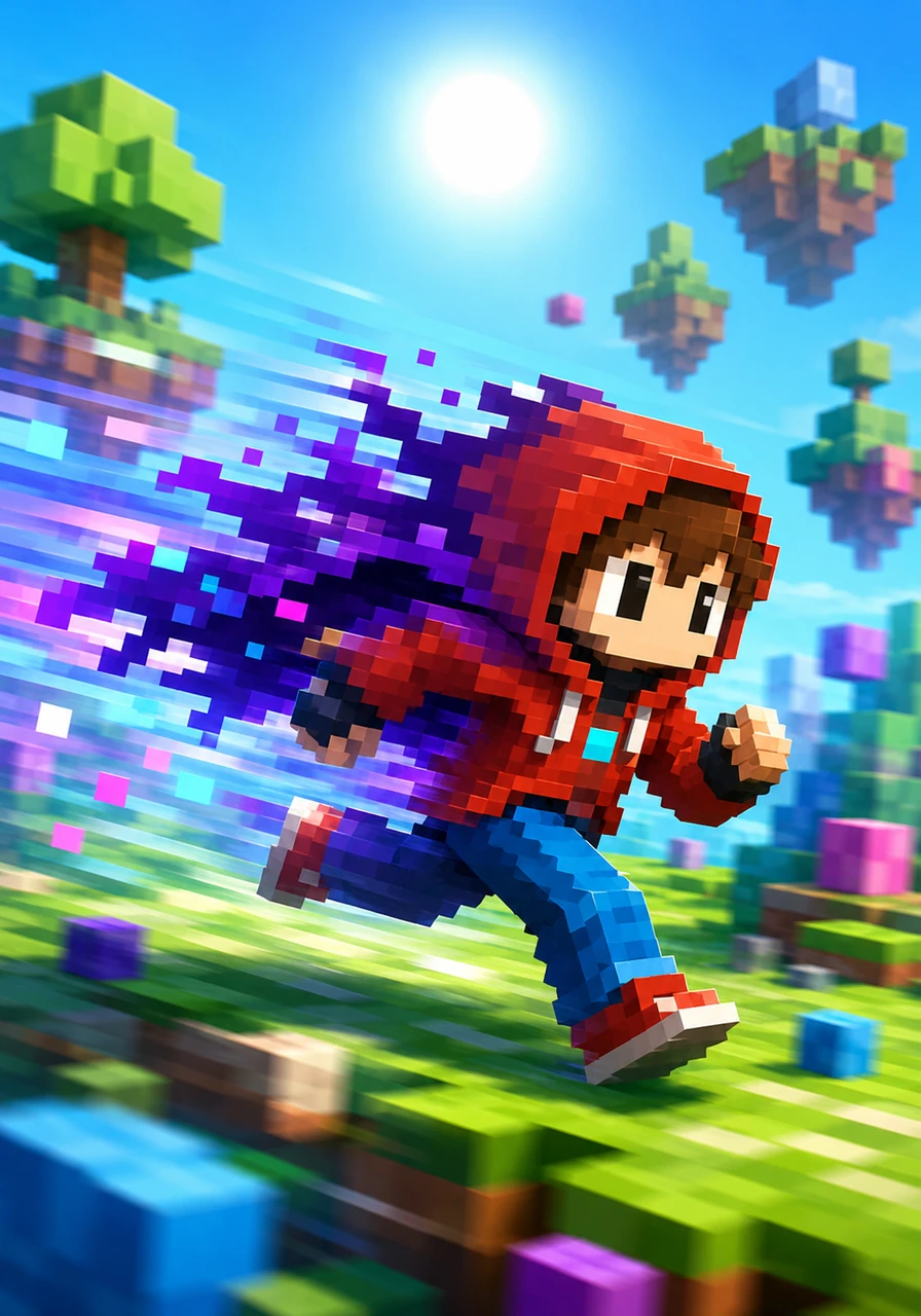 When the sun reached its peak, Pip shifted into a fast run, his cape fluttering in a jagged, pixelated wave. He zoomed past smooth 3D trees and floating islands, feeling the rush of data flowing through his code.