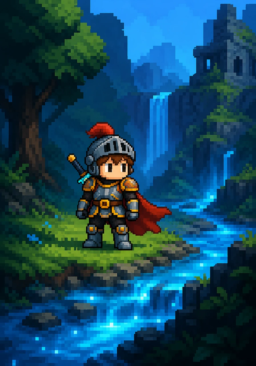 While resting by a glowing stream, Pip practiced his idle animation, shifting his weight and looking around with curious, square eyes. He knew that even when standing still, a hero must always be ready for the next adventure.
