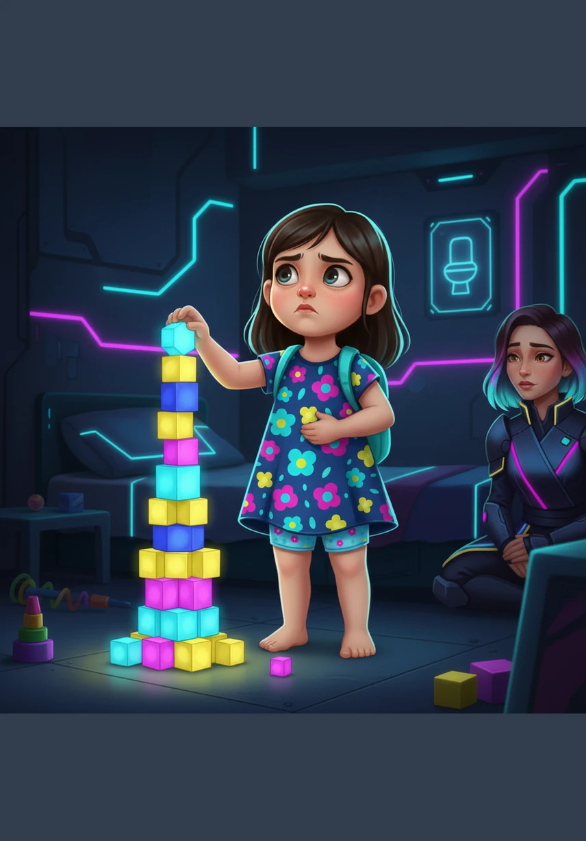 A funny feeling starts in Lily's tummy, telling her it is time to go to the potty. She pauses for just a second, but her tower is almost finished, so she decides to stay and keep playing just a little longer.