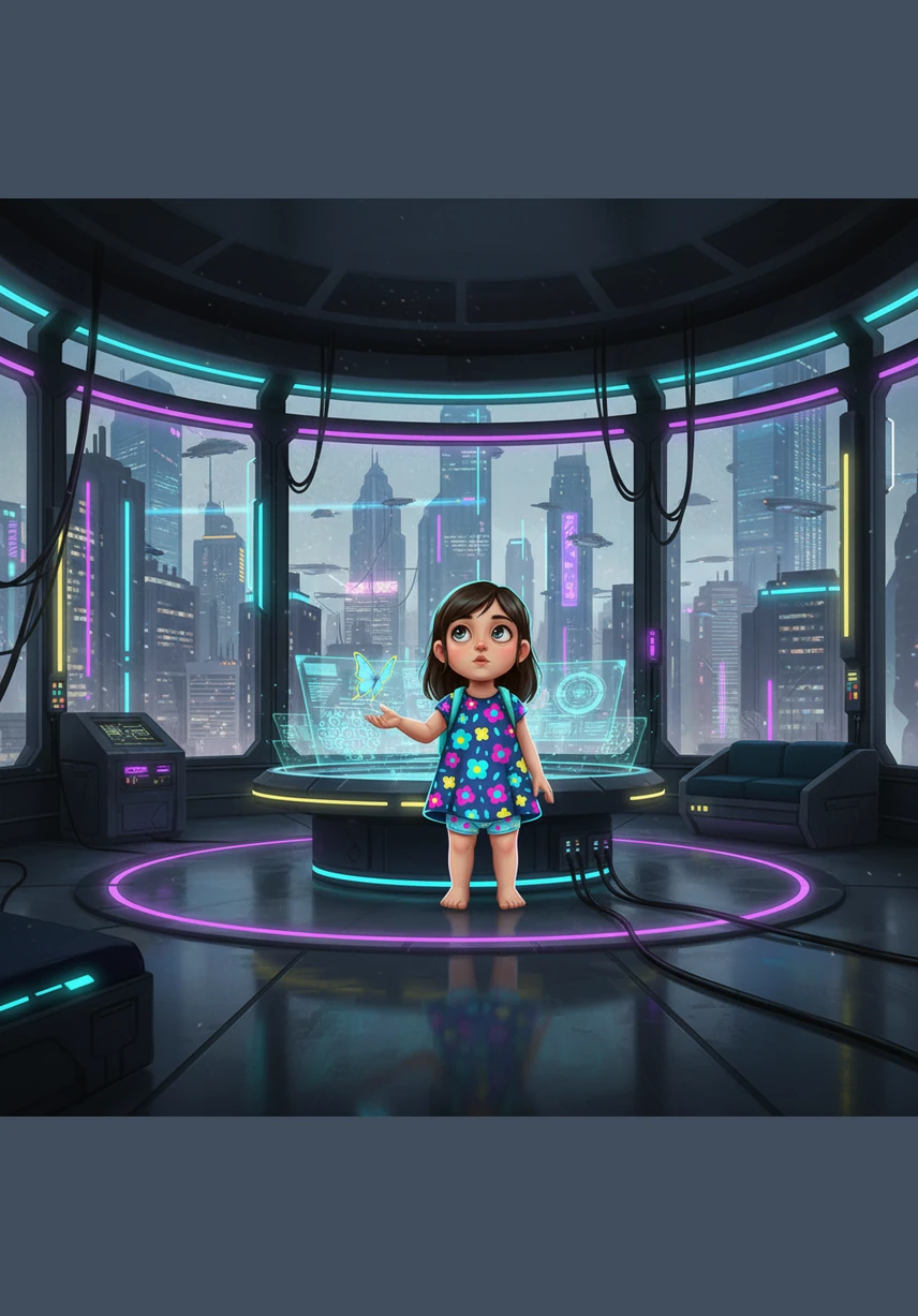 Thinking quickly, Lily lifts up the hem of her pretty floral dress and carefully pulls down her training underwear. She squats down right there on the floor, determined to at least keep her favorite clothes clean and dry.