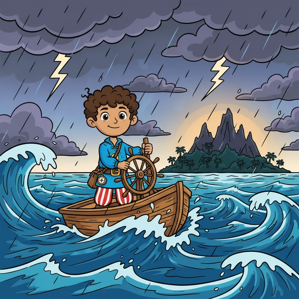 A viagem começou por um mar agitado, com ondas que pareciam dançar ao ritmo de uma canção. Luís navegou num pequeno barco, enfrentando tempestades e descobrindo a beleza do oceano. No horizonte, avistou a silhueta misteriosa da ilha.