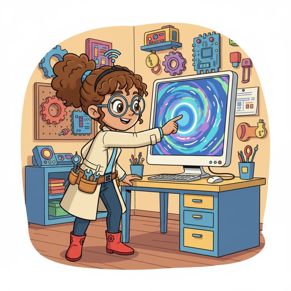 Webby Wanda, a cheerful girl with big spectacles and a tool belt full of digital gadgets, sat eagerly at her desk. Her screen glowed with a friendly, welcoming light, ready for a new web adventure. She loved helping websites become their very best.