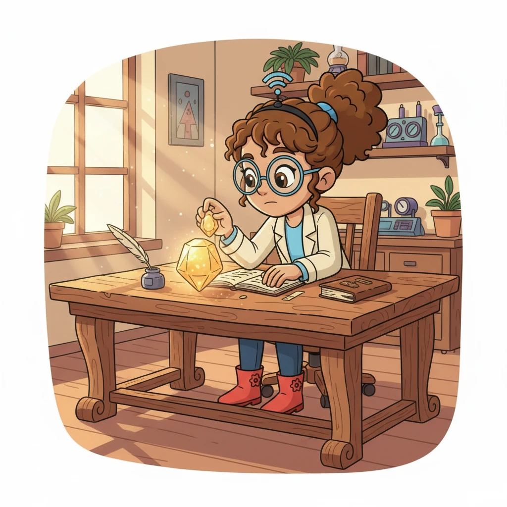 A shimmering, slightly dusty jewel appeared on Wanda's desk, glowing faintly. It represented the Sunlike Jewels website, needing a little polish to truly shine. Wanda picked it up carefully, a thoughtful expression on her face.