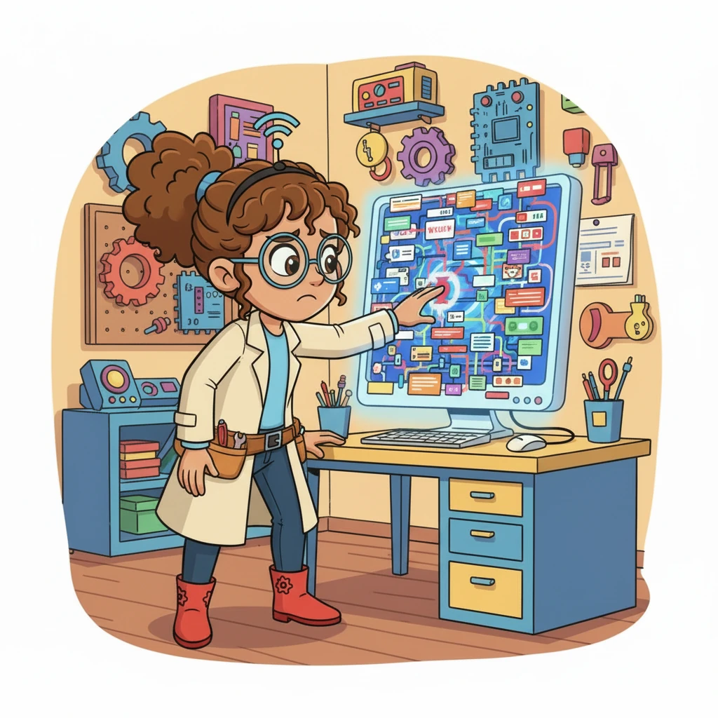 She followed a winding, confusing path on a map displayed on the screen, representing the website's navigation. "Oh dear," she whispered, as she found herself in a digital maze. Shoppers might get lost here!