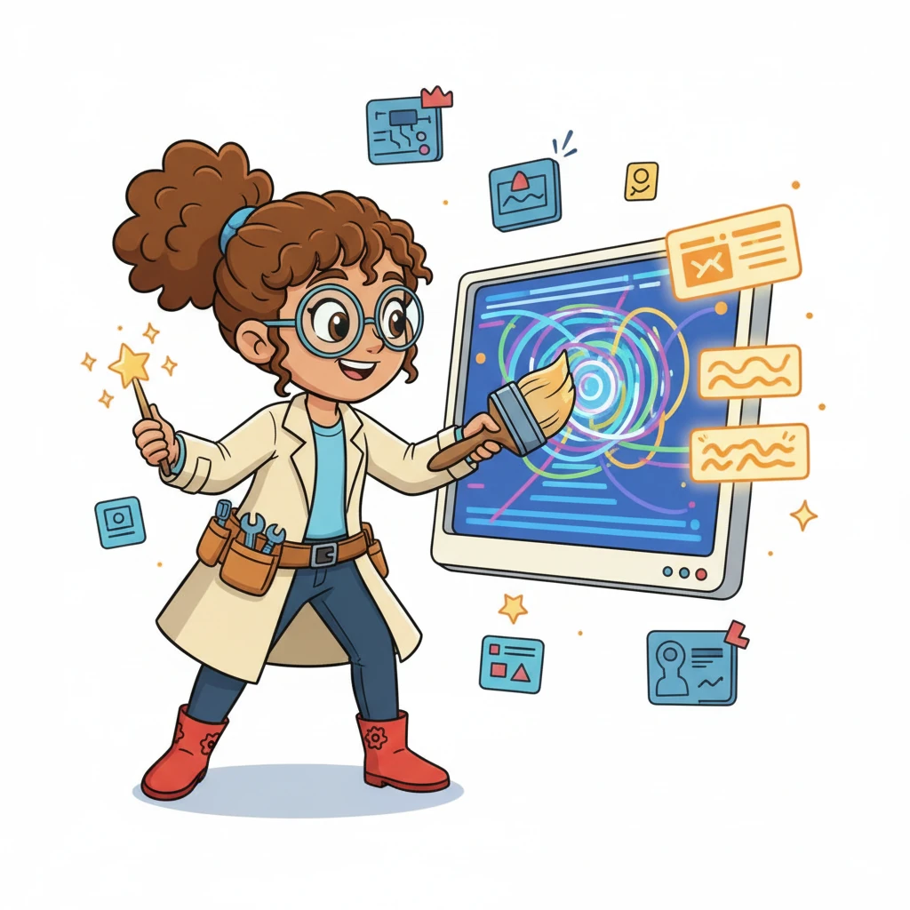With a joyful grin, Wanda used her special digital paintbrush to untangle the navigation paths, making them wide and clear. She then used her sparkling word-wand to make product descriptions glow with detail. The screen brightened instantly!