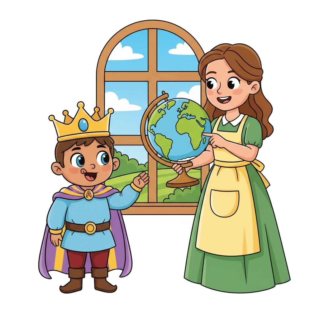 Soon, a kind and smiling tutor named Miss Lily arrived, carrying a brightly colored globe. She pointed to different countries and pronounced simple English words like "hello" and "apple" with a warm smile. Akhmet, with wide, eager eyes, tried his very best to repeat each new sound, his little tongue twisting playfully.
