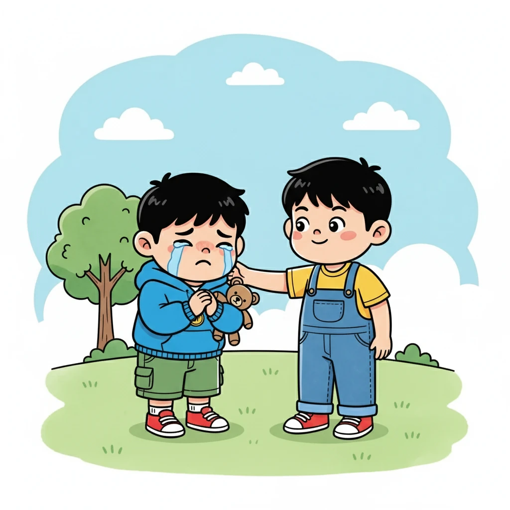 민수는 눈물을 흘리며 준호에게 사과했다. "미... 미안해. 준호. 내가 나빴어. 정말 미안해." 준호는 민수를 위로하며 말했다. "아니야, 민수. 내가 미안해. 너를 외로운 데 두고 미안해." 그들의 화해는 진심으로 다가왔다.