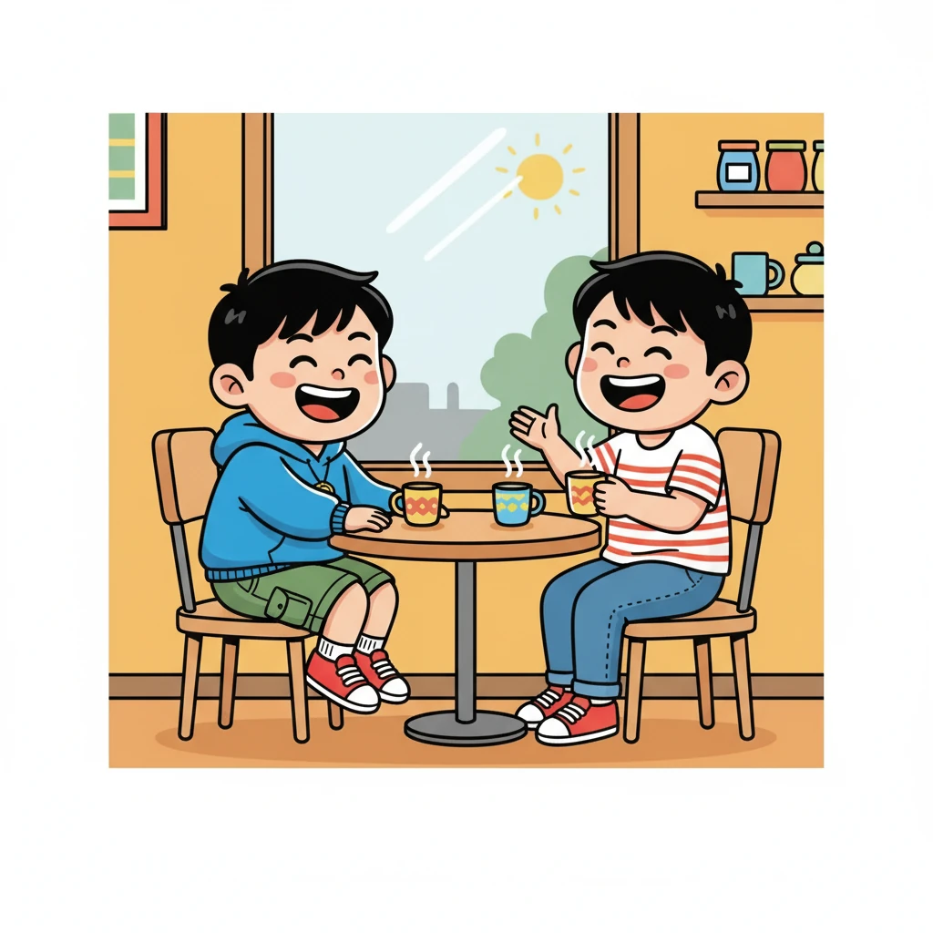 민수와 준호는 커피숍에서 마주 앉아 웃고 있었다. "민수, 이제부터 우리 자주 만나자. 매일 만나자." 준호가 말했다. 민수는 환하게 웃으며 대답했다. "응. 정말 좋아. 준호. 정말 좋아." 그들의 영원한 우정은 다시 시작되었다.