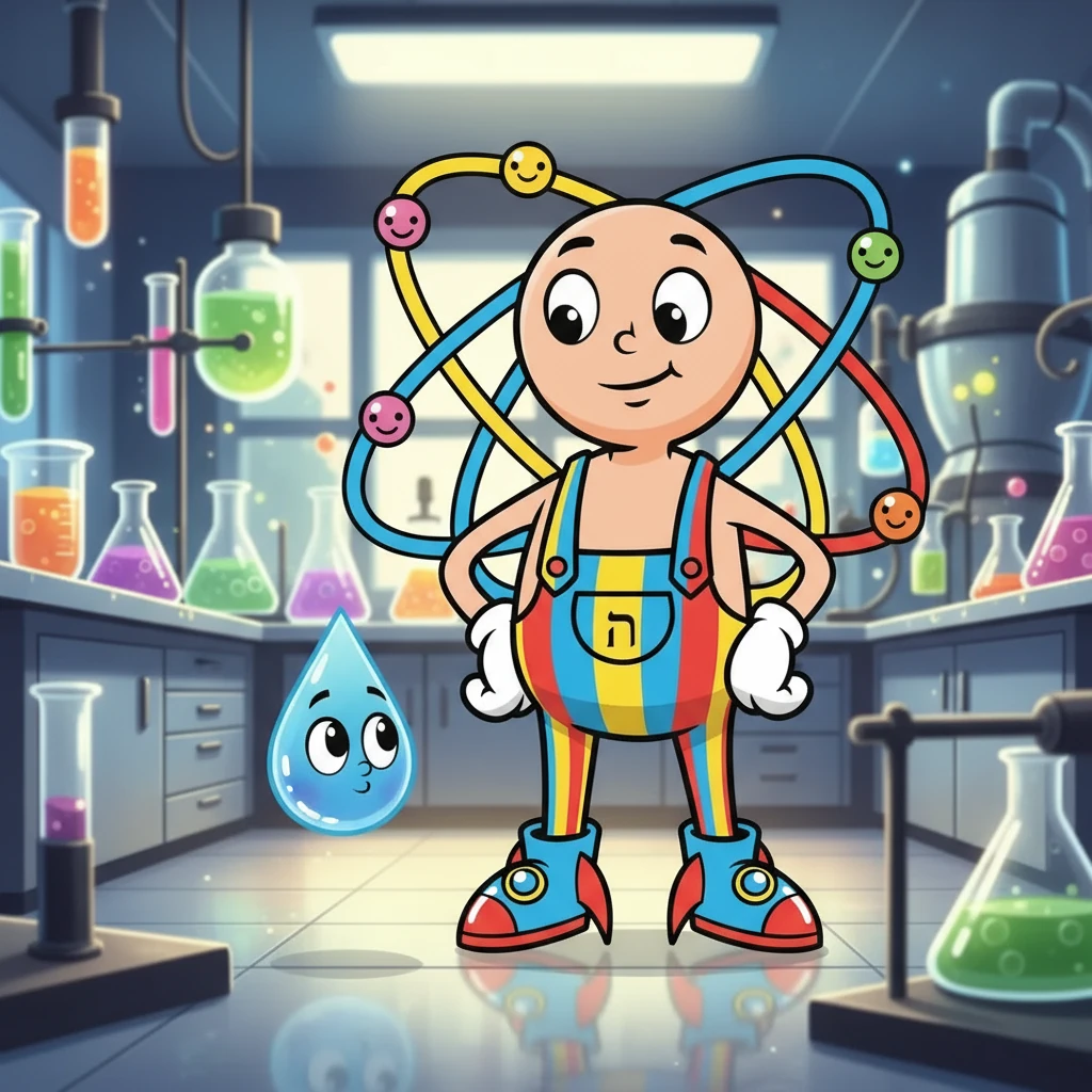 אטומי, טיפת מים קטנה וסקרנית, התעוררה בתוך מעבדה מבריקה. היא תמיד רצתה לדעת יותר על העולם סביבה, במיוחד על החומרים המסתוריים שראתה.