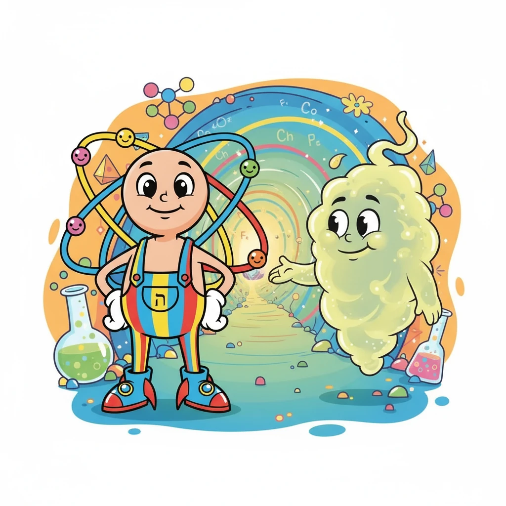 ההרפתקה של אטומי התחילה כשפגשה את פלואור, גז צהבהב-חיוור, שסיפר לה על פעילותו הרבה ועל יכולתו להגיב עם כמעט כל דבר. פלואור הזמין את אטומי למסע.